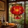 Red lantern ironwork handcrafted retro style living room entrance decorative lamp details Picture